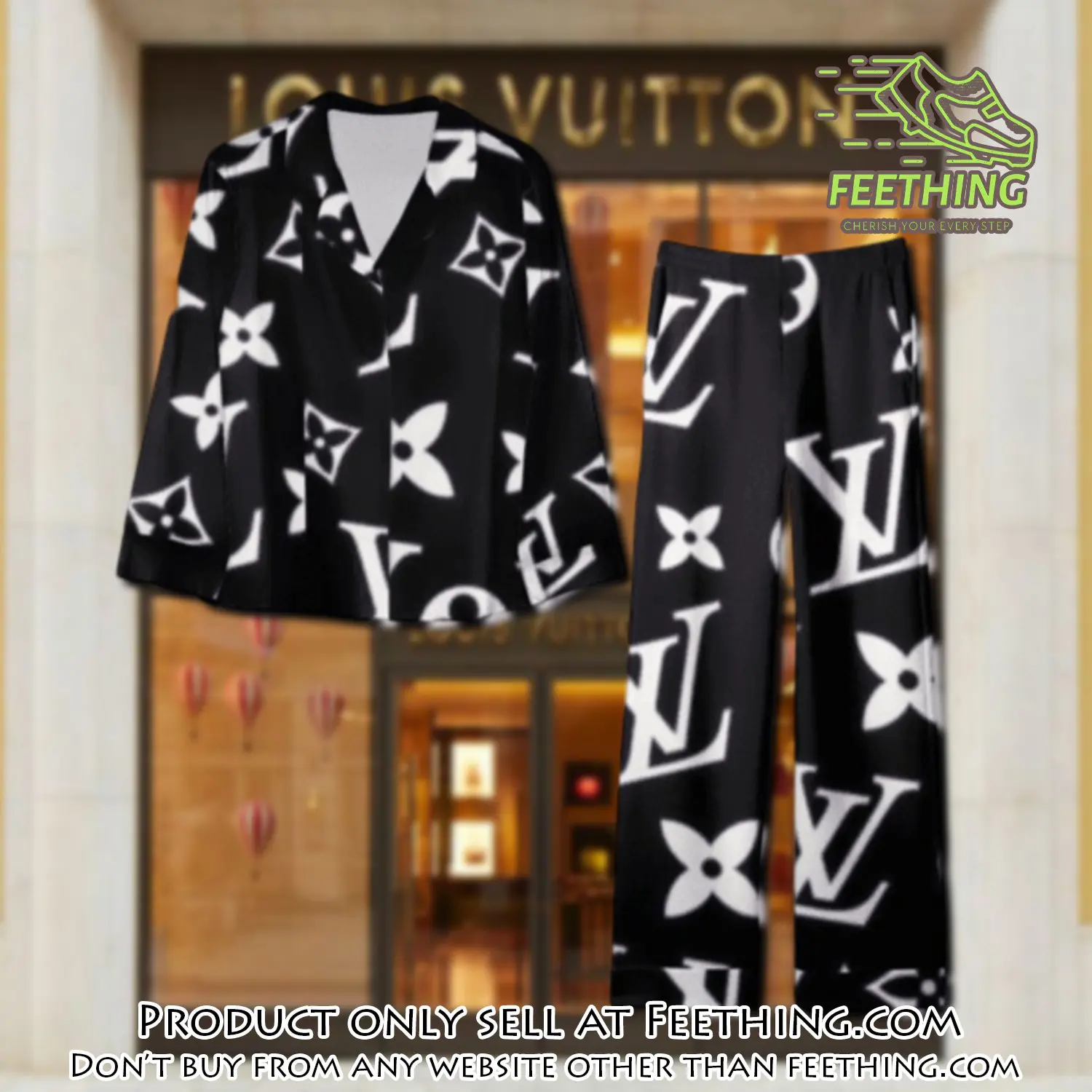 Trending luxury lv satin pajama set pjs1101 ft5907385